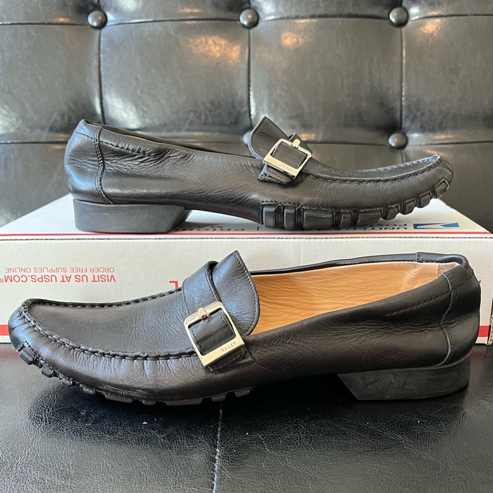 Bally Alta Loafer Driving Shoes Black Made in Italy Sz 39.5